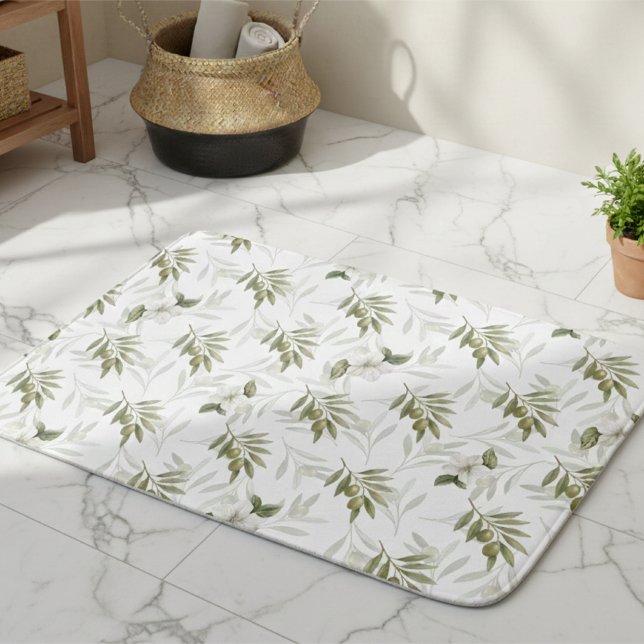 Tapis De Bain Timeless Sage Olive Watercolor Chic  (Créateur téléchargé)