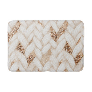 Tapis De Bain Tissu Faux Tissé Blanc Paillettes Dorées