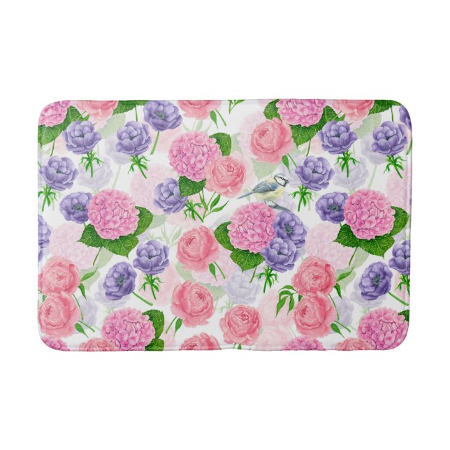 Tapis De Bain Tit oiseau et natte de bain fleurs (Devant)