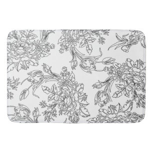 Tapis De Bain Toile floral noir et blanc élégant