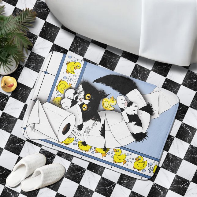 Tapis De Bain Toilette de chat Papier bleu Jaune (Créateur téléchargé)