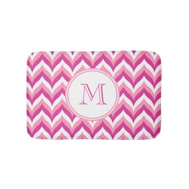 Tapis De Bain Tons Rose Et Blanc Zigzag Chevron Motif (Devant)