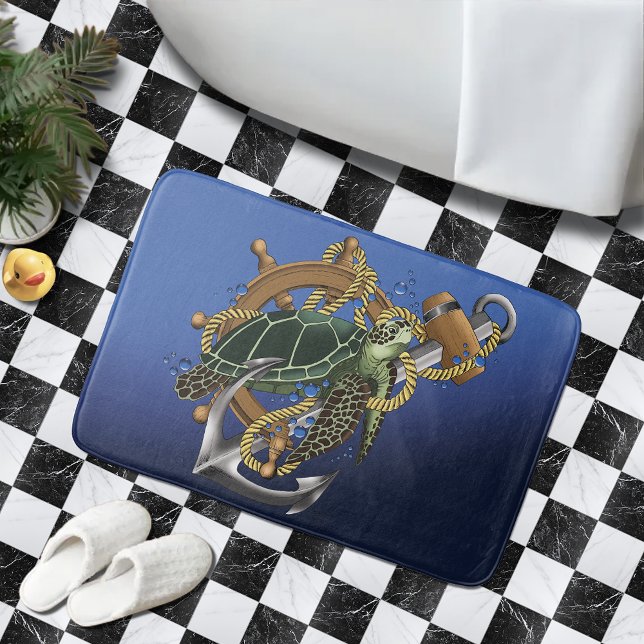 Tapis De Bain Tortue de mer bleu vert (Créateur téléchargé)