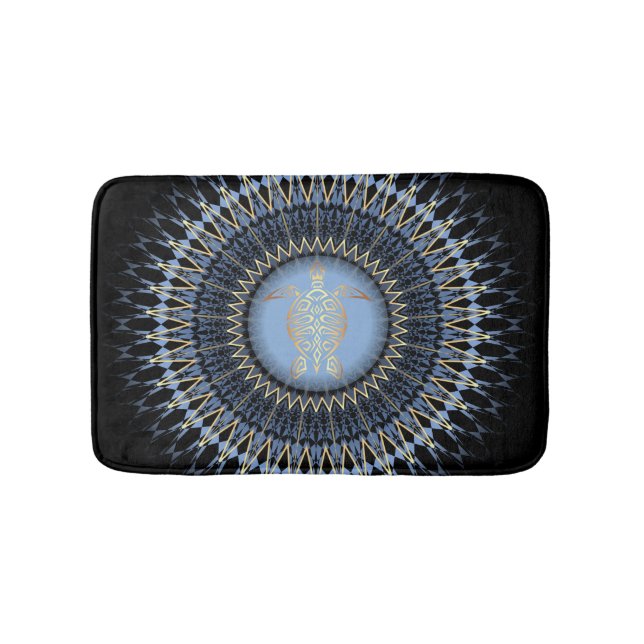 Tapis De Bain Tortue Mandala bleu noir (Devant)