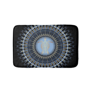 Tapis De Bain Tortue Mandala Noir Bleu Or