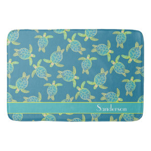 Tapis De Bain Tortue marine marine personnalisée Turquoise bleu
