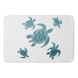 Tapis De Bain Tortues de mer bleu classique Côte blanche