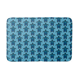 Tapis De Bain Tortues tribales bleu océan