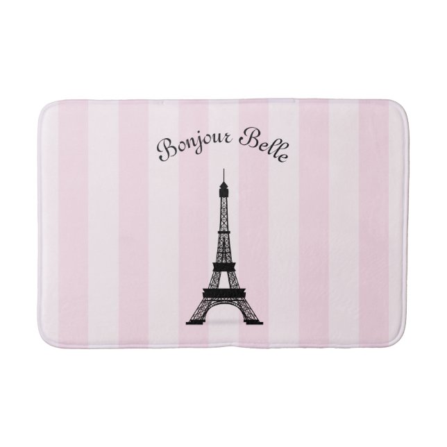 Tapis De Bain Tour Eiffel rose chic de Paris de rayure en (Devant)