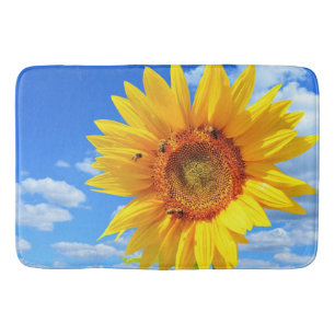 Tapis De Bain Tournesol jaune et abeilles sur le ciel bleu - Jou