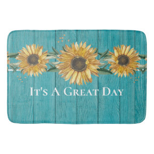 Tapis De Bain Tournesol rustique Turquoise Bleu Grange Bois de c