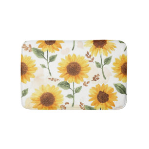 Tapis De Bain Tournesols Jaunes Aquarelle Floral Fantaisiste