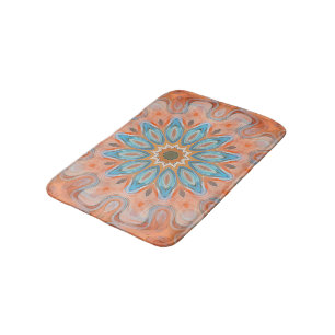 Tapis De Bain Tourquoise Orange Red Hip Mandala Round Sun Motif