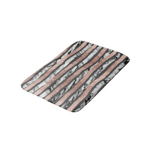 Tapis De Bain Traçages roses d'or de marbre blanc noir élégan