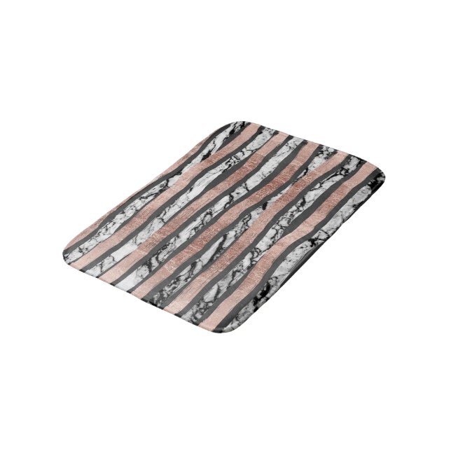 Tapis De Bain Traçages roses d'or de marbre blanc noir élégant (Angle)