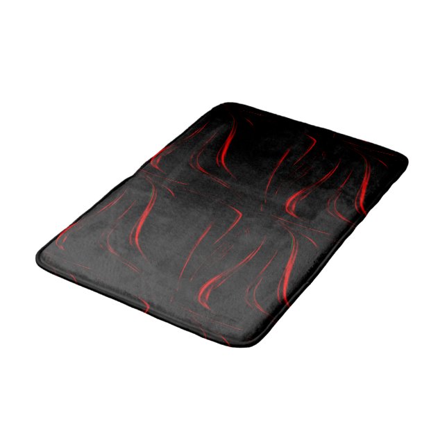 Tapis De Bain Traces rouges ondulées dans fond noir (Angle)