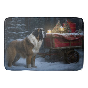 Tapis De Bain Traîneau enneigé Saint-Bernard Décor Noël