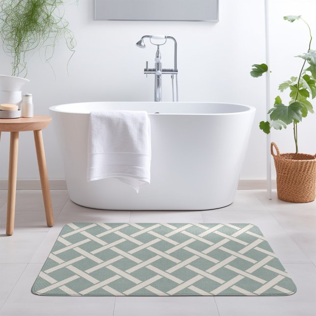 Tapis De Bain treillis bleu et ivoire | Ferme moderne (Créateur téléchargé)