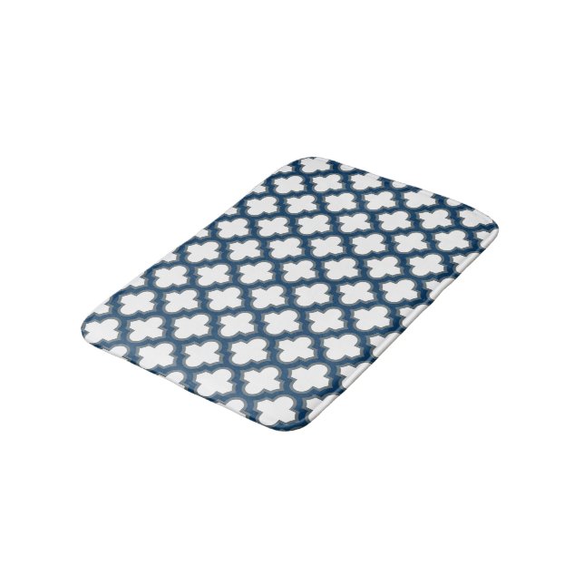 Tapis De Bain Trellis bleu blanc et marine, treillis, Quatrefoil (Angle)