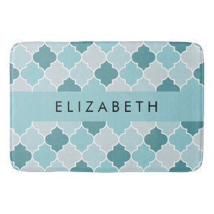 Tapis De Bain Trellis Bleu Marocain, Quatrefoil, Votre Nom