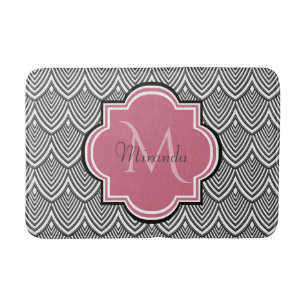 Tapis De Bain Trendy Black Arched Scallops Pink Monogramme Nom