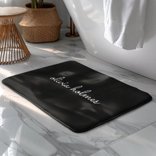 Tapis De Bain Trendy Monogram Name de script noir moderne