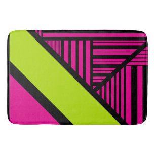 Tapis De Bain Triangle rayures en vert citron, rose chaud et noi