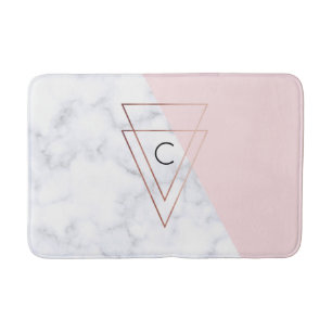 Tapis De Bain triangles d'or rose élégant en marbre blanc rose