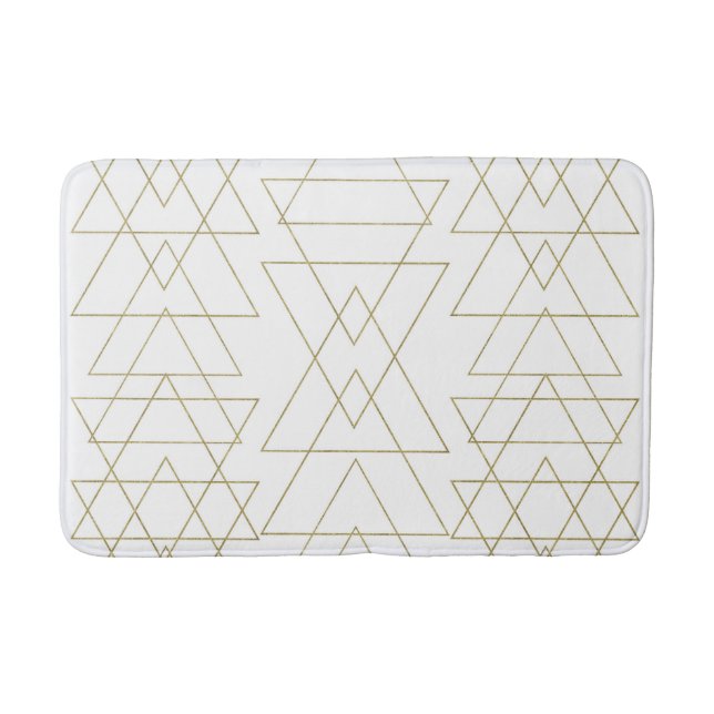 Tapis De Bain Triangles Dorés Chic Blanc Glamour Moderne (Devant)