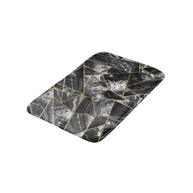 Tapis De Bain Triangles géométriques d'agate d'or blanc noir de (Angle)