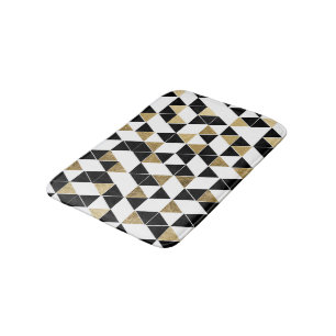 Tapis De Bain Triangles modernes noires, blanches, et de Faux