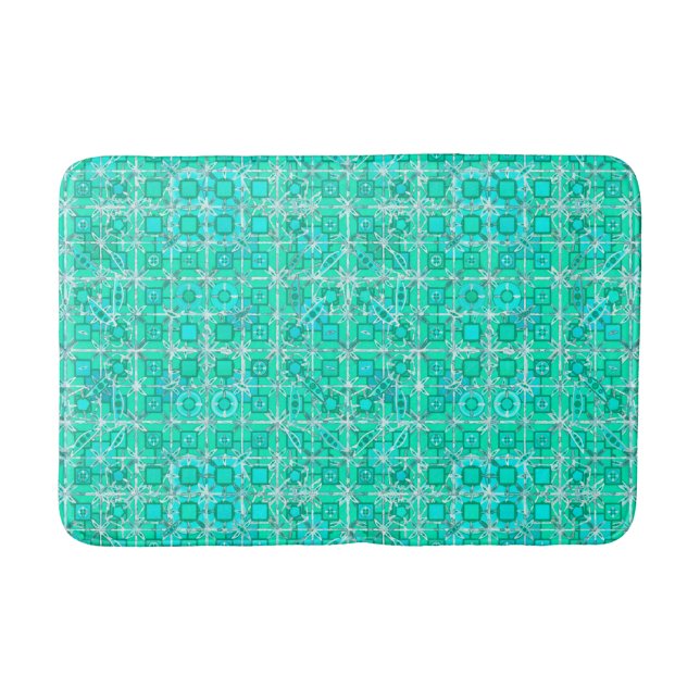 Tapis De Bain Tribal Batik - aqua et turquoise avec blanc (Devant)