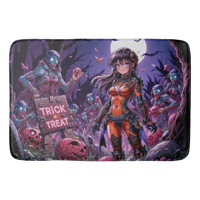 Tapis De Bain Trick ou traiter Halloween Zombies distribuer le c (Devant)