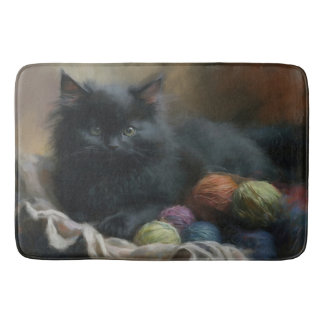Tapis De Bain Tricot compagnon Kitten noir avec fils