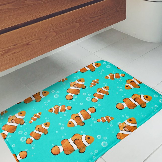 Tapis De Bain Tropical Clownfish & Bubbles Motif (Clownfish Pattern Bath Mat)