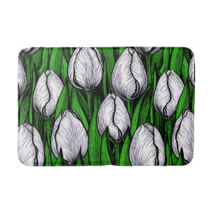 Tapis De Bain Tulières blanches avec feuilles verts