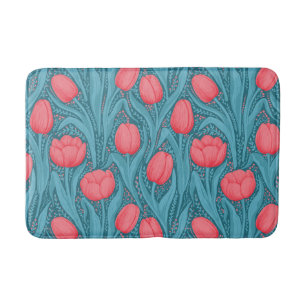 Tapis De Bain Tulipes en bleu et rouge