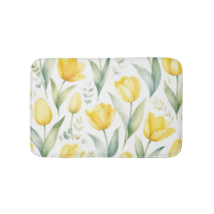 Tapis De Bain Tulipes jaunes Peinture florale aquarelle Botaniqu