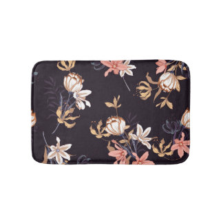 Tapis De Bain tulipes vintages, arrière - plan violet foncé
