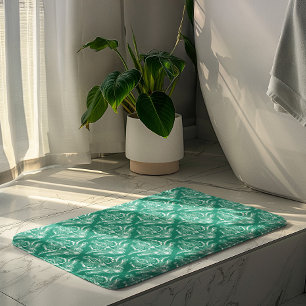 Tapis De Bain Turquoise & Blanc Floral Art Déco Motif