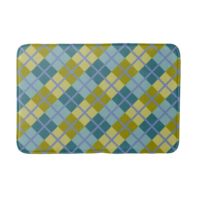 Tapis De Bain Turquoise Bleu Olive Jaune violet Motif (Devant)
