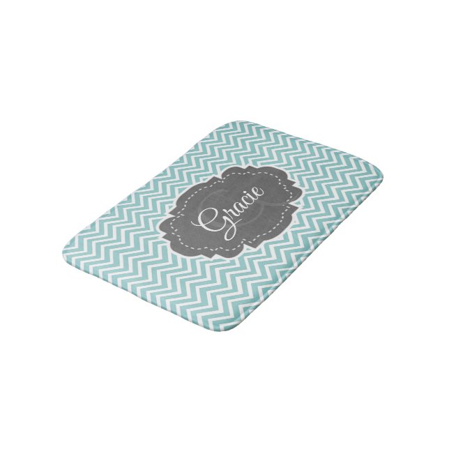 Tapis De Bain Turquoise Chevron Salle de bain personnalisée (Angle)