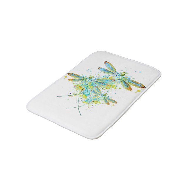 Tapis De Bain Turquoise éclaboussure de libellule (Angle)