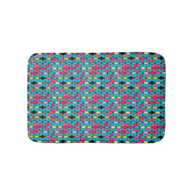 Tapis De Bain Turquoise et motif rose de cube (Devant)