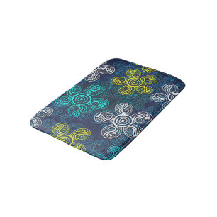 Tapis De Bain Turquoise Lime Vert Retro Chic Motif Floral