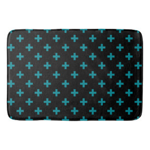 Tapis De Bain Turquoise polka croise sur noir