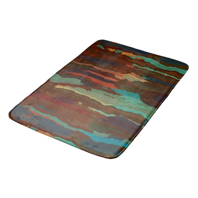 Tapis De Bain Turquoise, rouille et bleu Abstrait (Angle)
