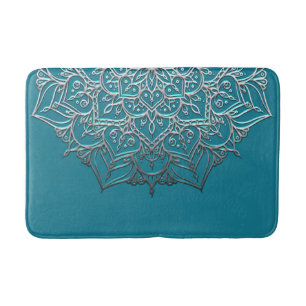 Tapis De Bain Turquoise & Silver Mandala Elégant Minimal Marocai
