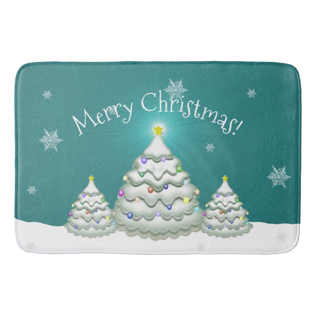 Tapis De Bain Turquoise Snowy Christmas Tree Bath Mat (Devant)
