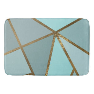 Tapis De Bain Turquoise Vert Bleu & Bronze Géométrique Mousse de